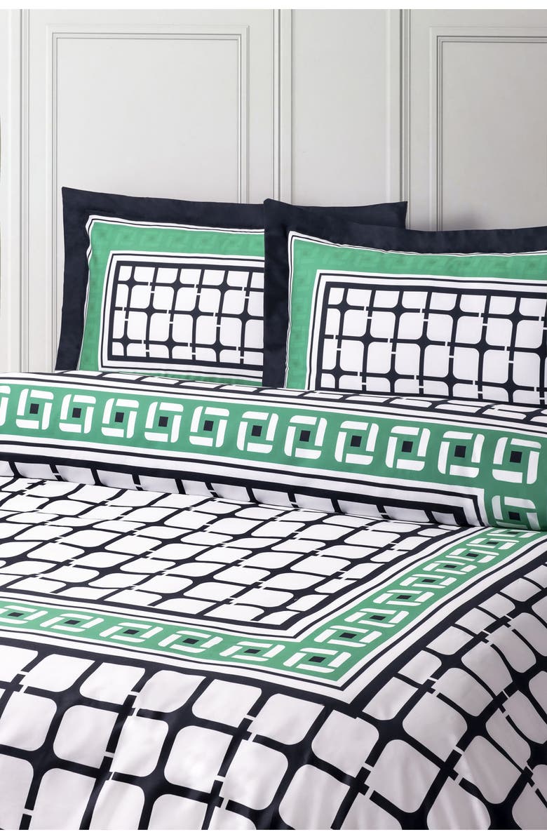 Brooks Brothers Framed Print Broken Cotton Duvet Cover & Sham Set, Alternate, color, Navy