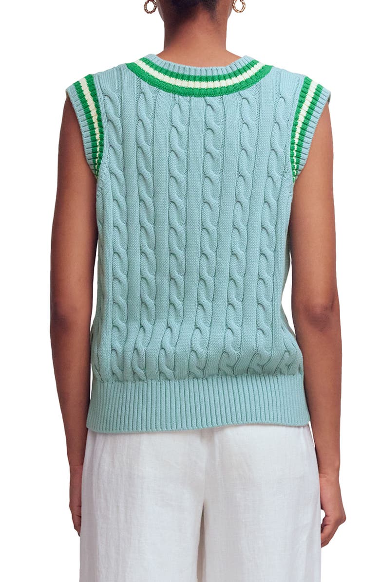 Boden Maeve Cable Knit V-Neck Sweater Vest, Alternate, color, Blue Green