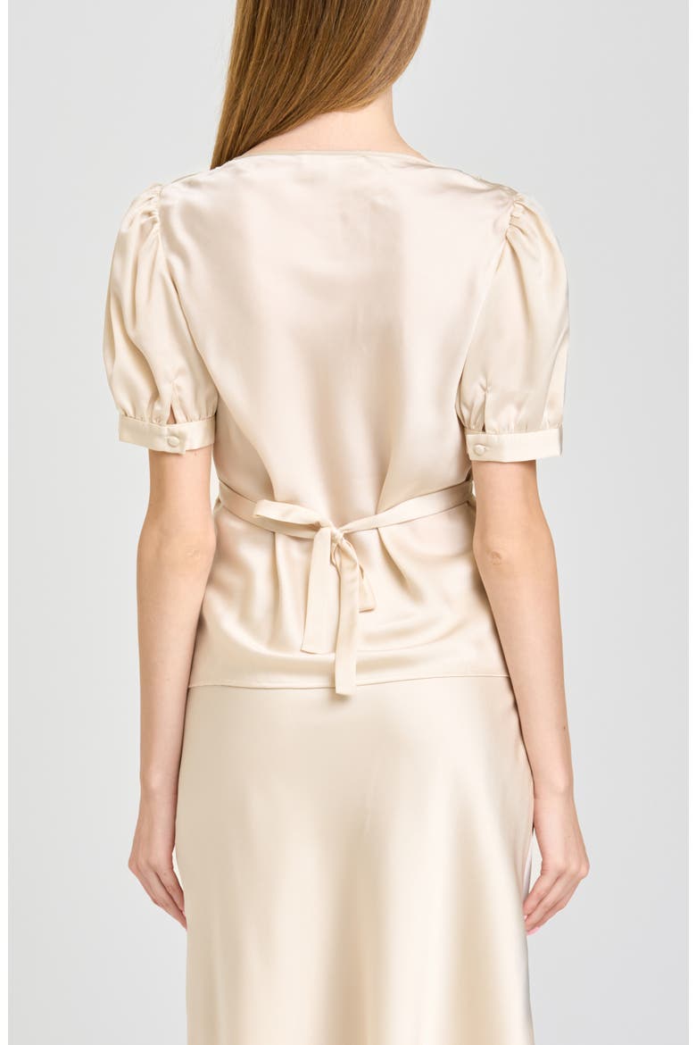 Felicity Lace Trim V-Neck Satin Top, Alternate, color, CREAM