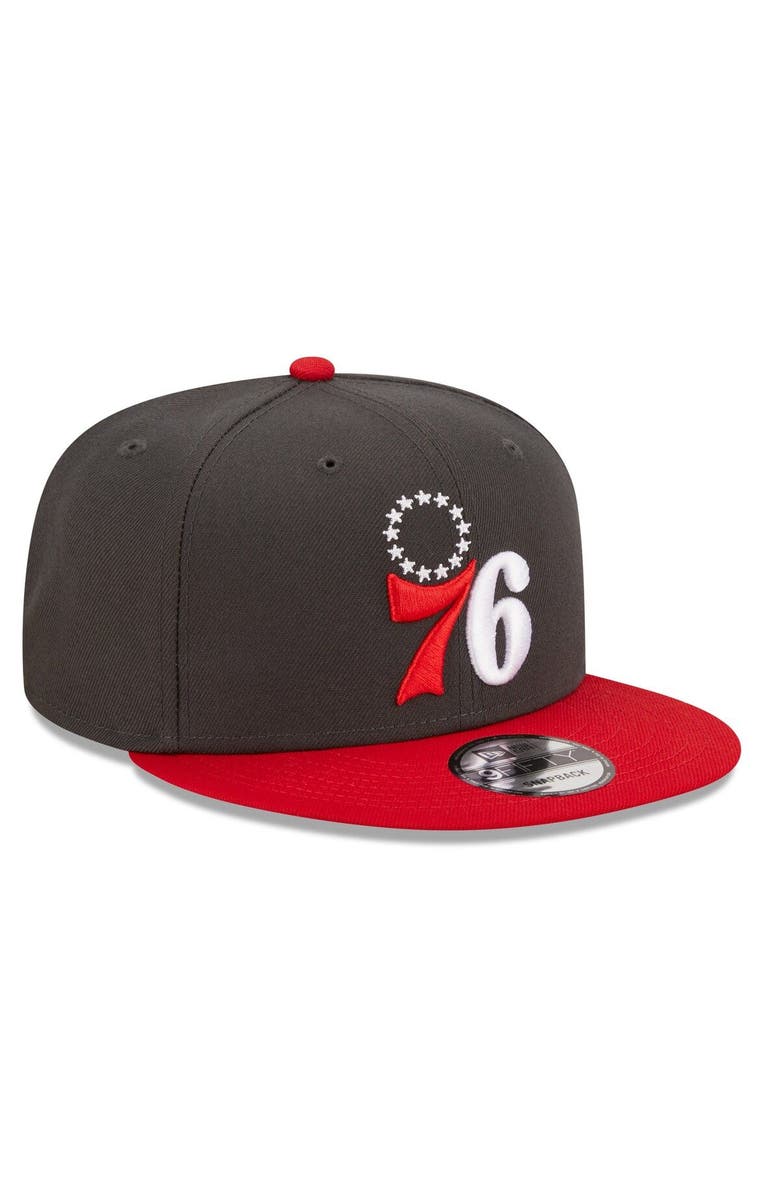 New Era Men's New Era  Charcoal/Scarlet Philadelphia 76ers Two-Tone Color Pack 9FIFTY Snapback Hat, Alternate, color, 