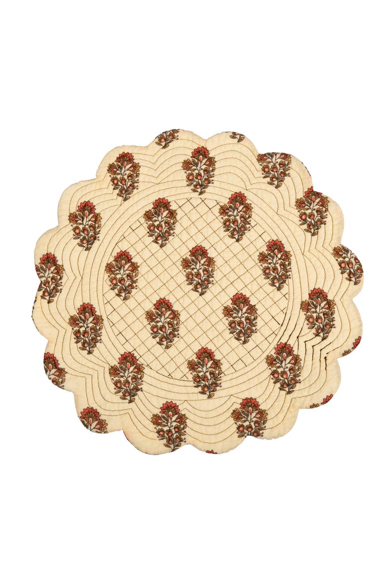 Dorothy Autumnal Brown Quilted Scalloped Paisley Floral Accents Placemats Set of 6, 17", Alternate, color, Brown