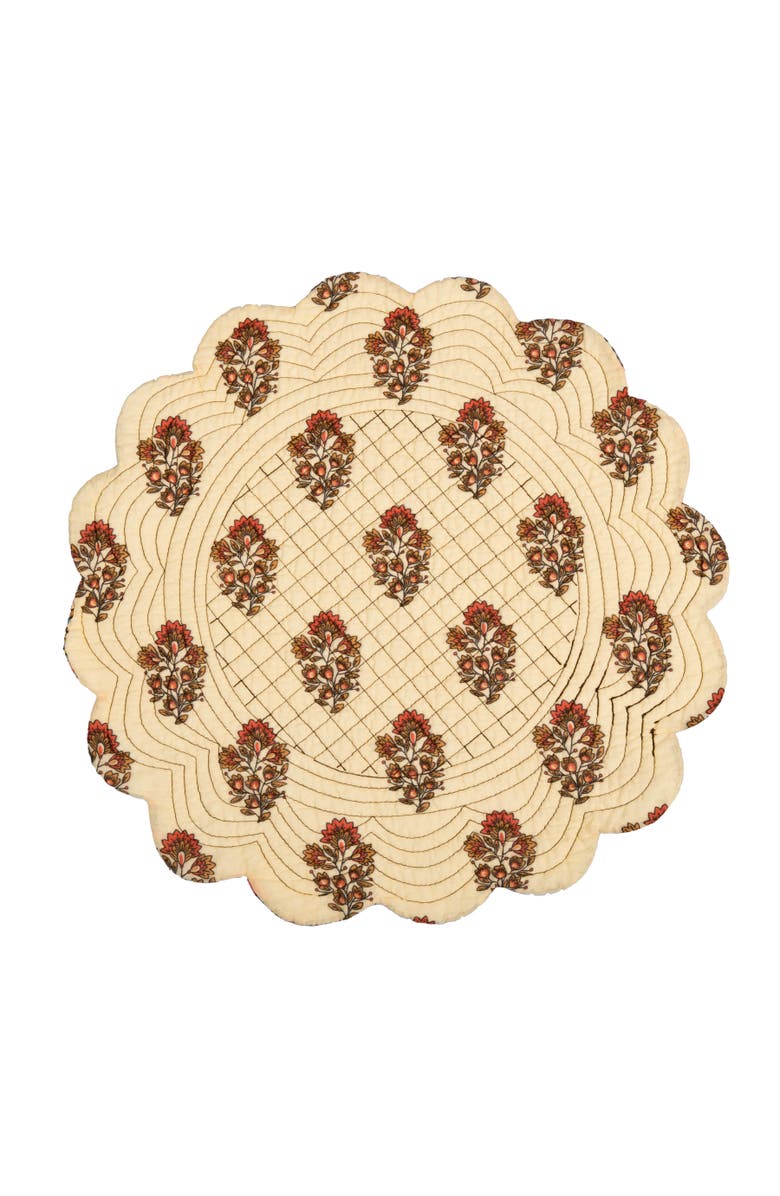C&F Home Dorothy Autumnal Brown Quilted Scalloped Paisley Floral Accents Placemats Set of 6, 17", Alternate, color, Brown