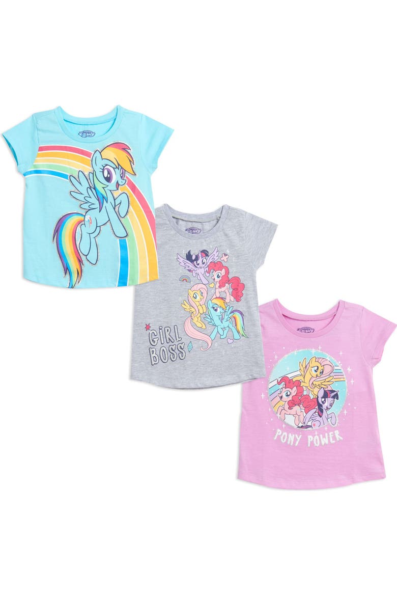 Glitter 3-Pack T-Shirts, Main, color, Grey Pink Blue