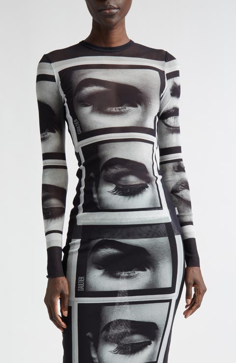 Re-Edition Eyes & Lips Long Sleeve Mesh Top