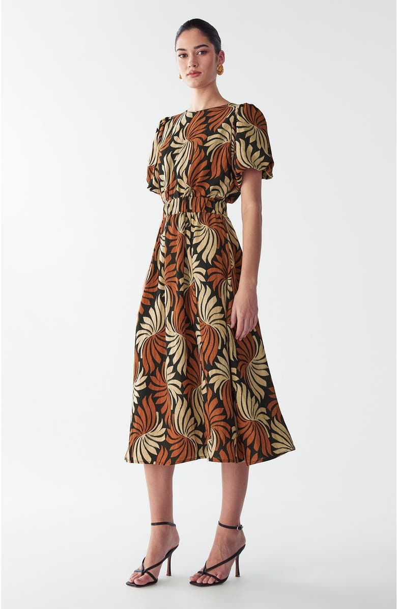 WILLA Pen Midi Dress, Alternate, color, Golden Leaf
