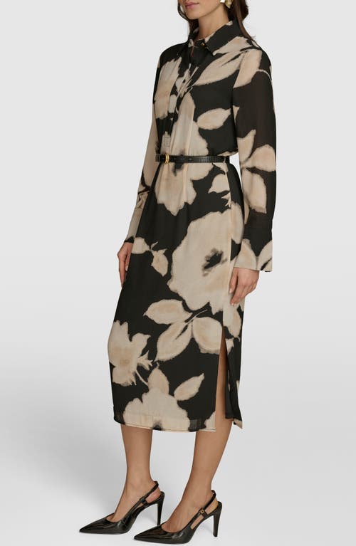 DONNA KARAN DONNA KARAN NEW YORK FLORAL PRINT LONG SLEEVE SHIRTDRESS