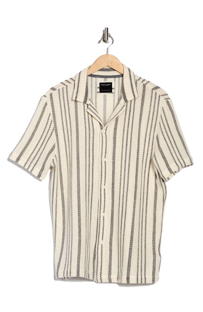 Cactus Man Stripe Open Stitch Camp Shirt, Alternate, color, Cream