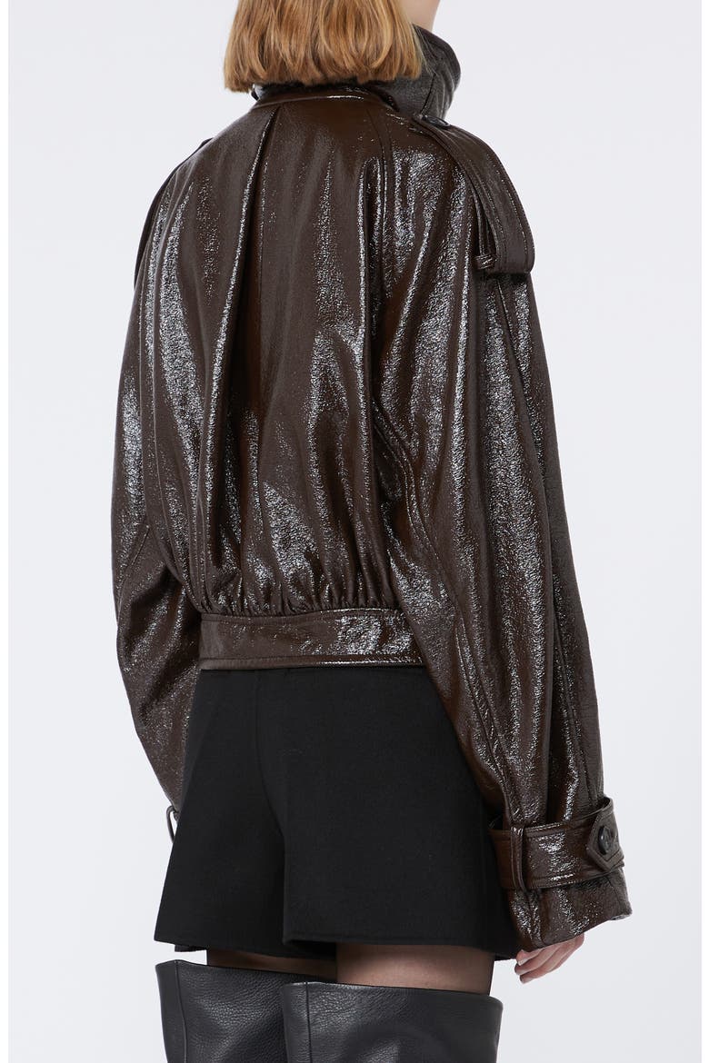 Glossy Faux Leather Bomber Jacket, Alternate, color, COFFEE