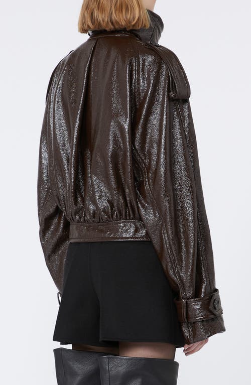 Sportmax Short Trench Coat With Patent Effect And Bomber Inspired Details In Black