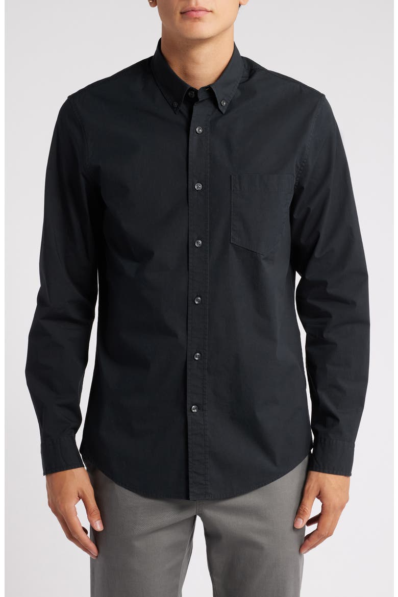 Trim Fit Solid Stretch Button-Down Shirt, Main, color, BLACK