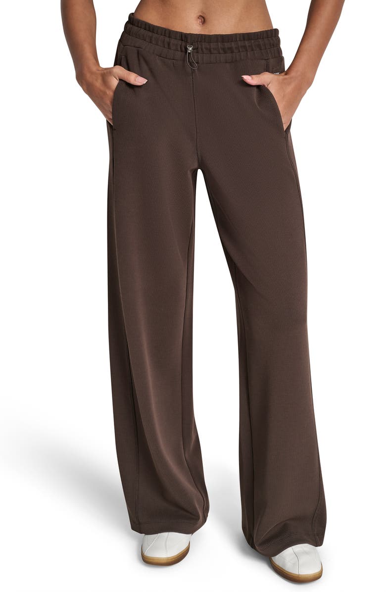 DKNY Highline High Waist Ribbed Pull-On Pants, Main, color, Espresso