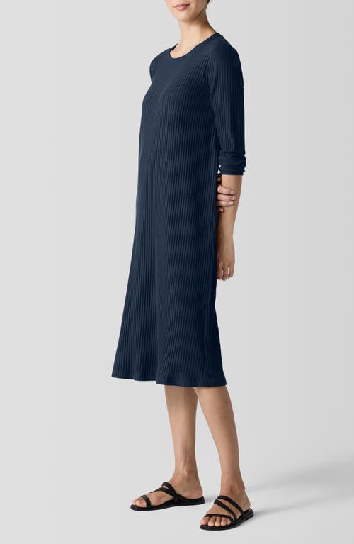 Eileen Fisher Long Sleeve Rib Dress In Deep Adriatic