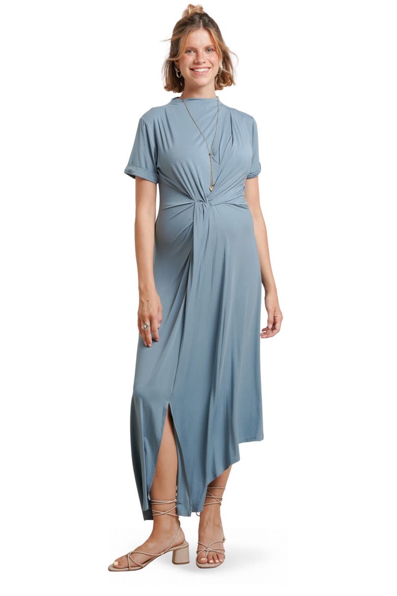 Talia Maternity Twist Dress, Main, color, Dusty Blue