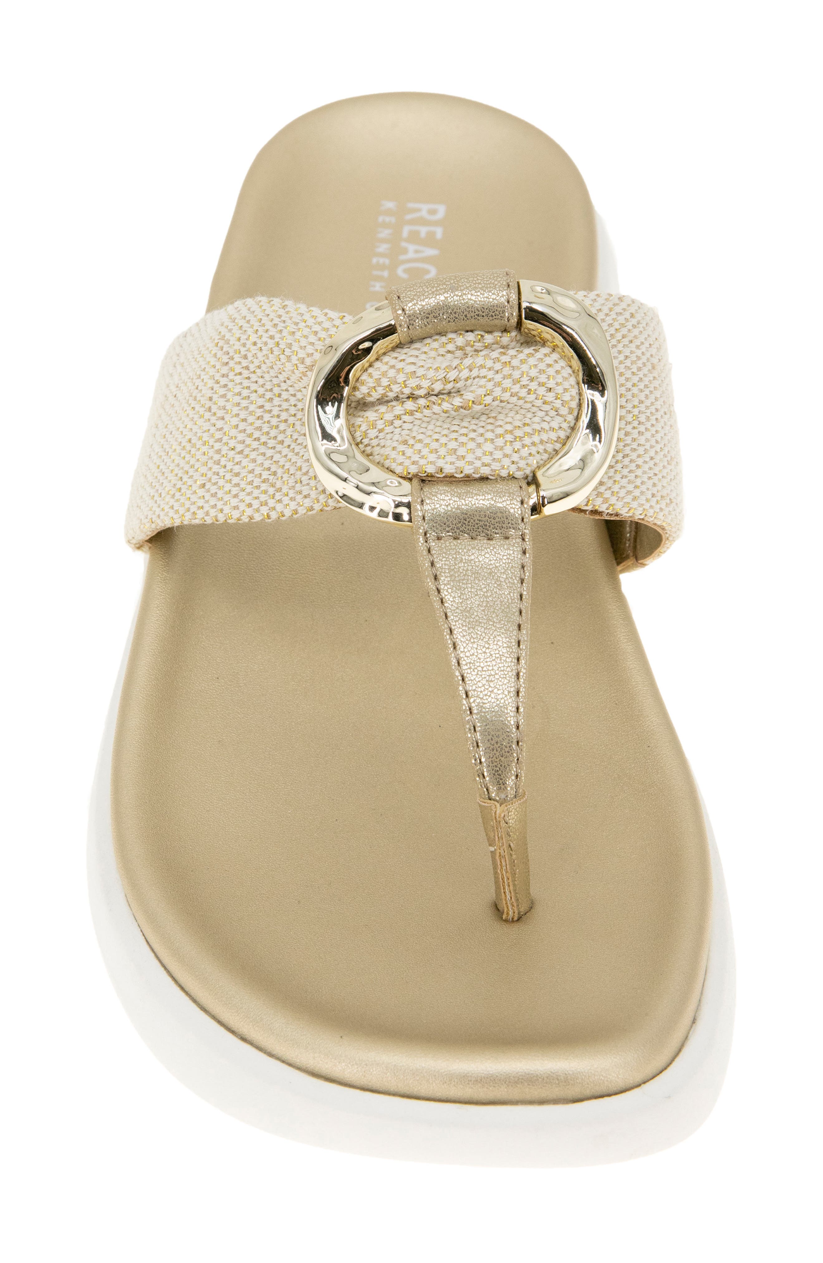 Reaction Kenneth Cole Tina Thong Sandal, Alternate, color, Soft Gold Canvas