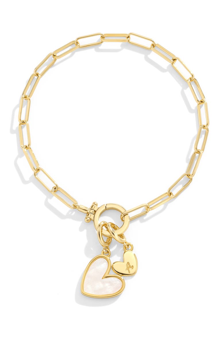 Mint & Lily Mother Of Pearl Initial Heart Charm Bracelet, Main, color, Letter A