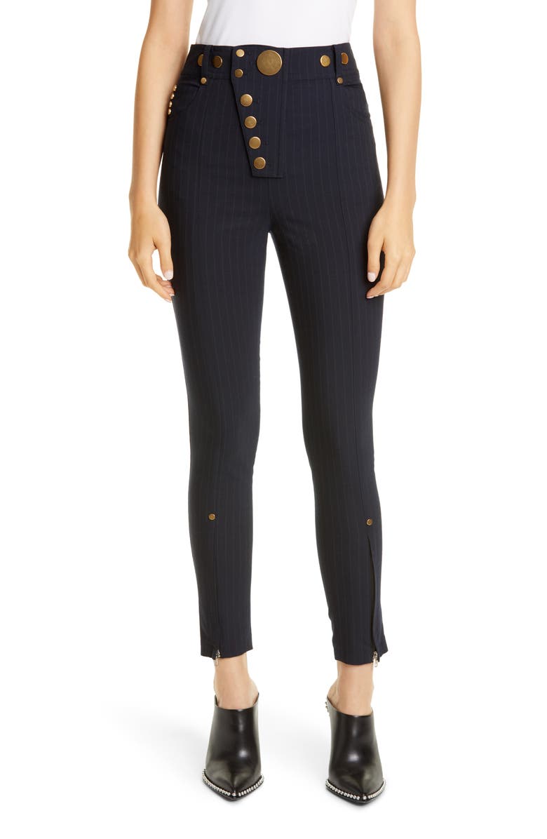 Alexander Wang Button Detail Pinstripe Leggings, Main, color, 