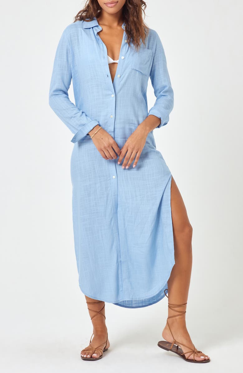 LSPACE Presley Long Sleeve Cover-Up Shirtdress, Alternate, color, Aura