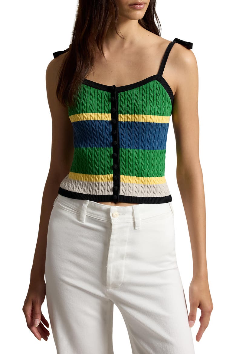 Stripe Cotton Blend Cable Sweater Camisole, Main, color, POLO BLACK MULTI