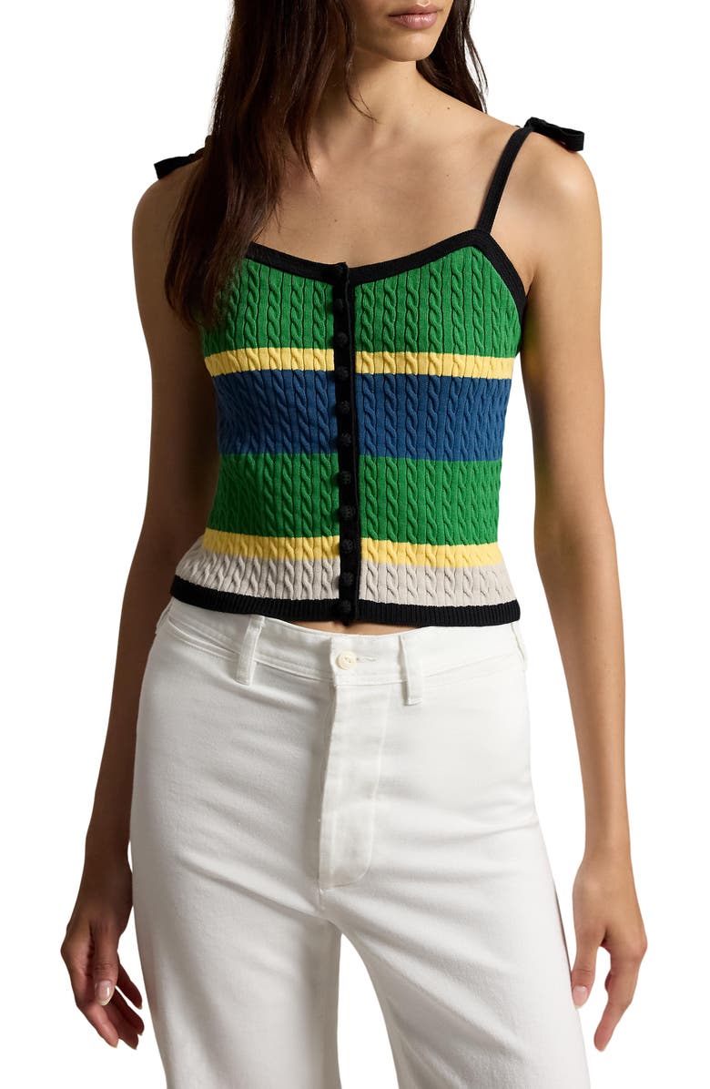 Polo Ralph Lauren Stripe Cotton Blend Cable Sweater Camisole, Main, color, Polo Black Multi
