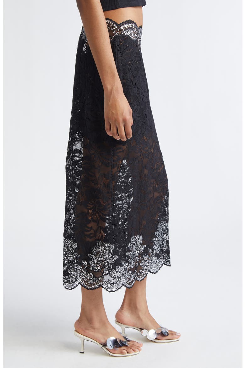Stud Embellished Lace Skirt, Alternate, color, BLACK