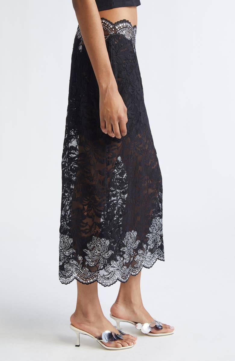 Rabanne Stud Embellished Lace Skirt, Alternate, color, Black