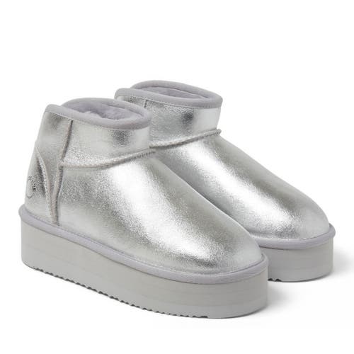 Shop Dearfoams Fireside Kingston Genuine Shearling Platform Bootie In Silver