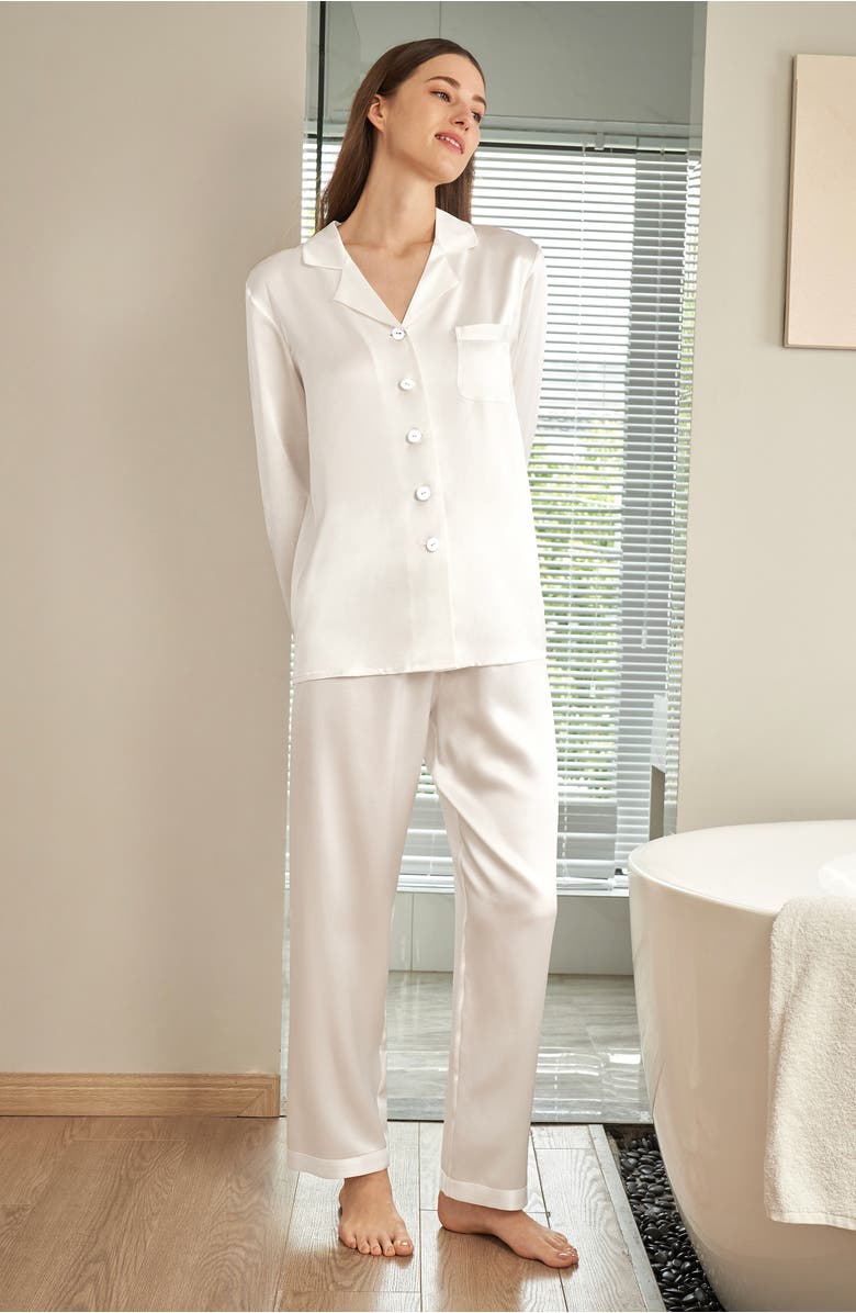 Lilysilk Full Length Silk Pajamas Set, Alternate, color, Natural White
