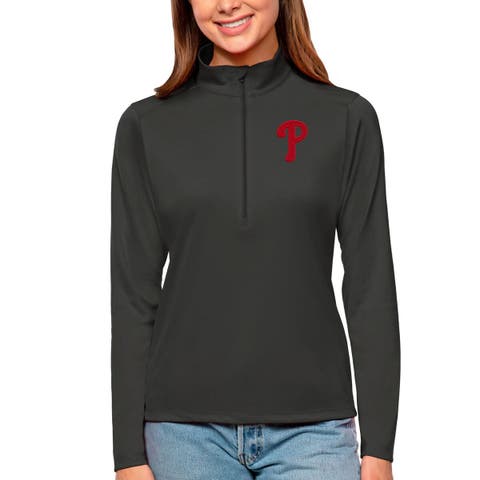 Women's Antigua Charcoal Philadelphia Phillies Tribute Quarter-Zip Pullover Top