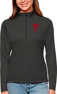 ANTIGUA Women's Antigua Charcoal Philadelphia Phillies Tribute Quarter-Zip Pullover Top