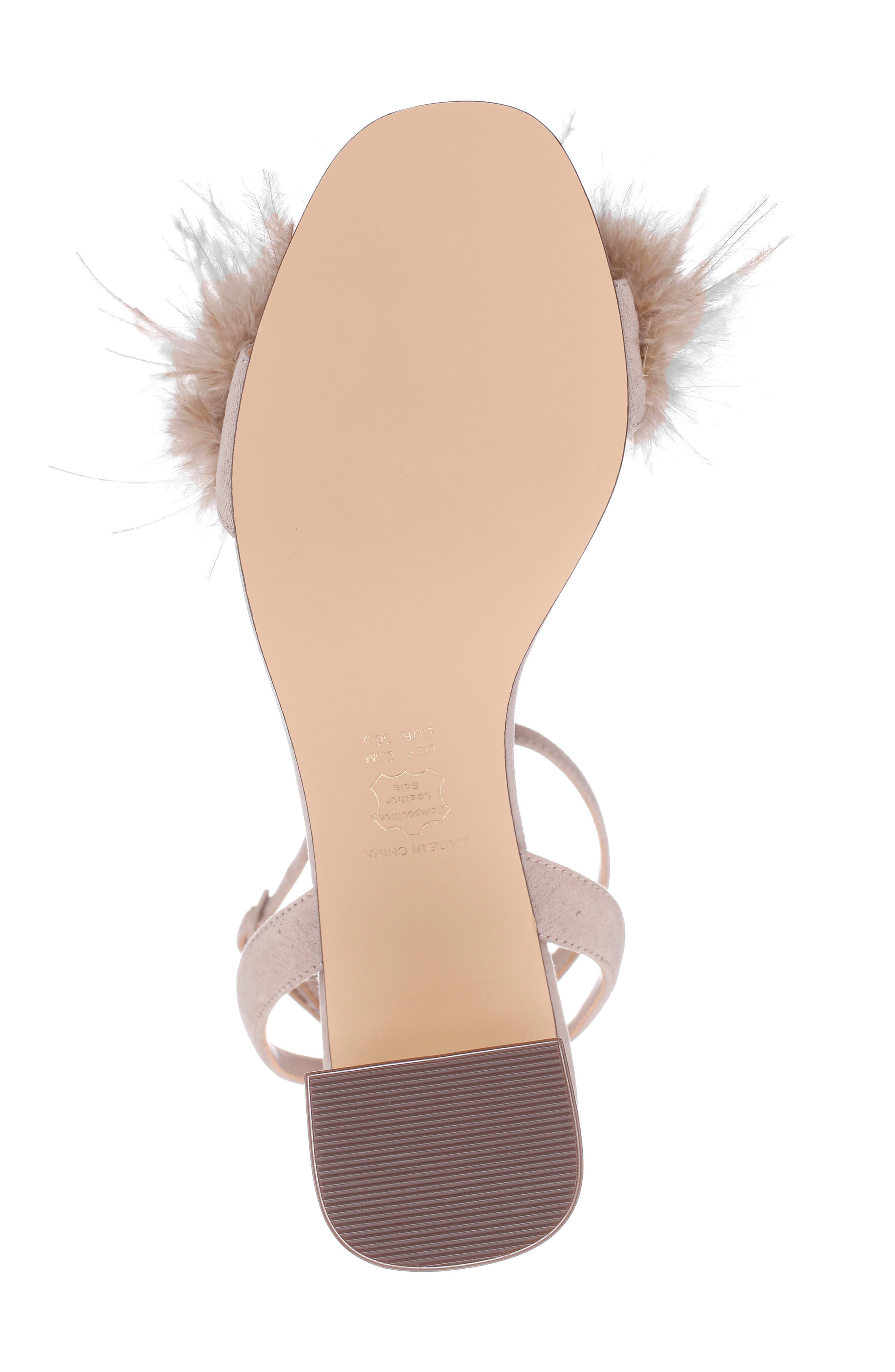 Bev Ankle Strap Faux Feather Sandal, Alternate, color, ALAMO TAN