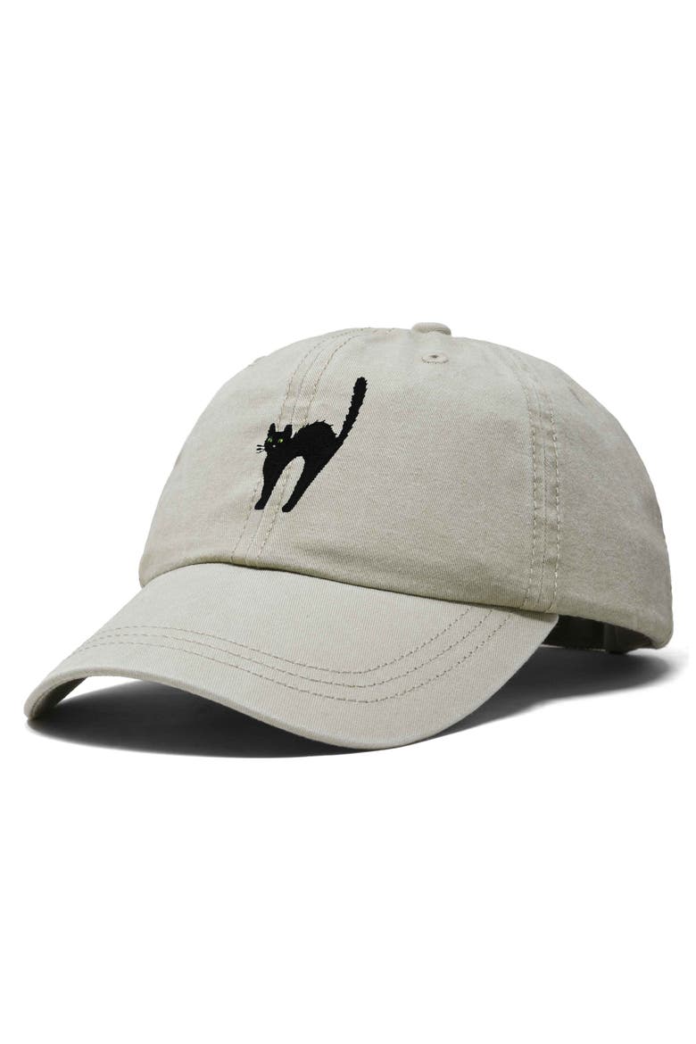 Black Cat Embroidered Casual Hat, Alternate, color, Washed Stone White