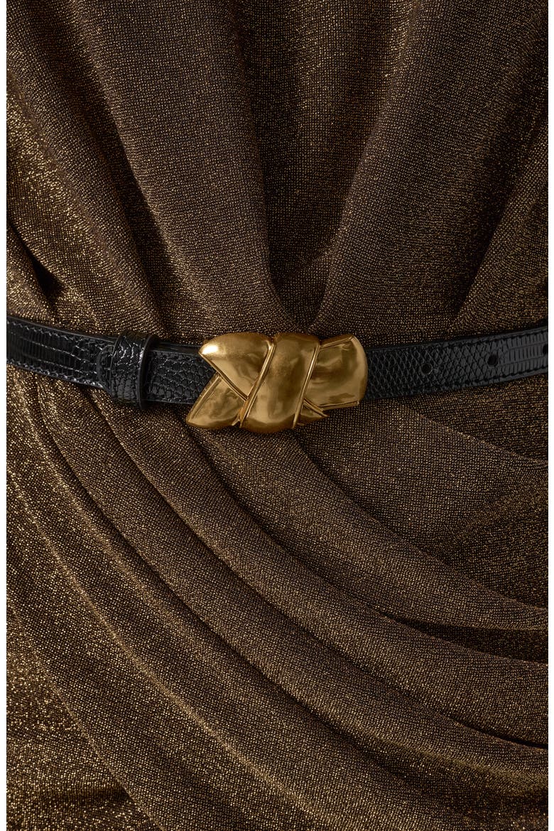 Metallic Mock Neck Top with Belt, Alternate, color, BLACK/ GOLD