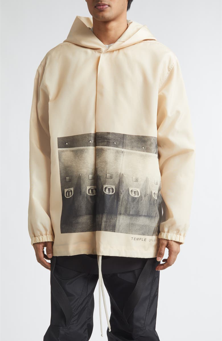 Rick Owens Temple Graphic Nylon Stretch Canvas Tour Jacket, Main, color, Sand/ Black