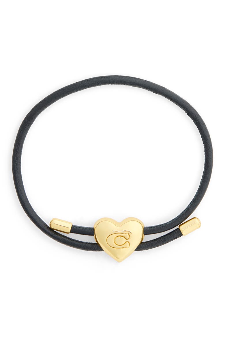 Heart Leather Slider Bracelet, Main, color, BLACK