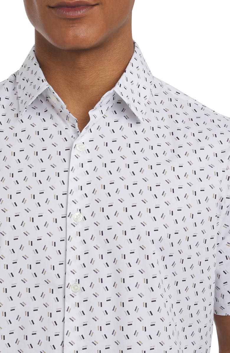 DKNY SPORTSWEAR Drew Short Sleeve Stretch Cotton Button-Up Shirt, Alternate, color, Cafe Multi