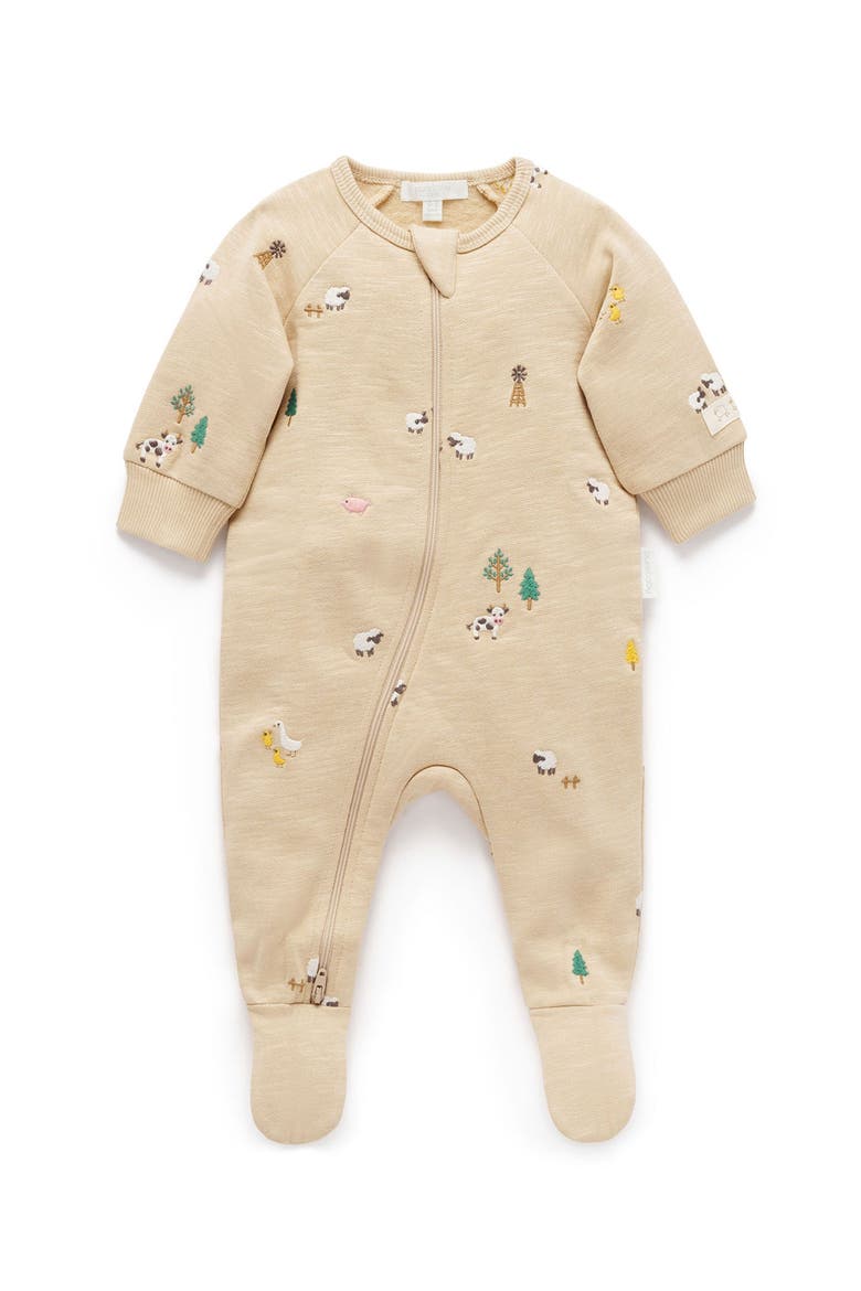 Embroidered Fleece Footie, Main, color, Farm Friends Broderie
