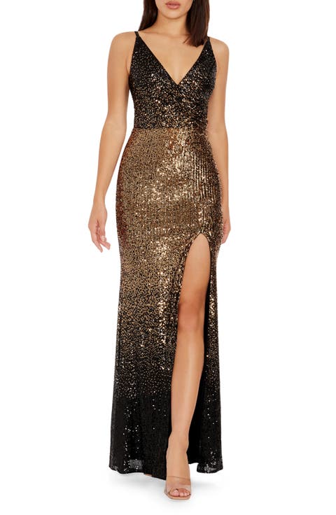 Jordana Sequin Side Slit Gown