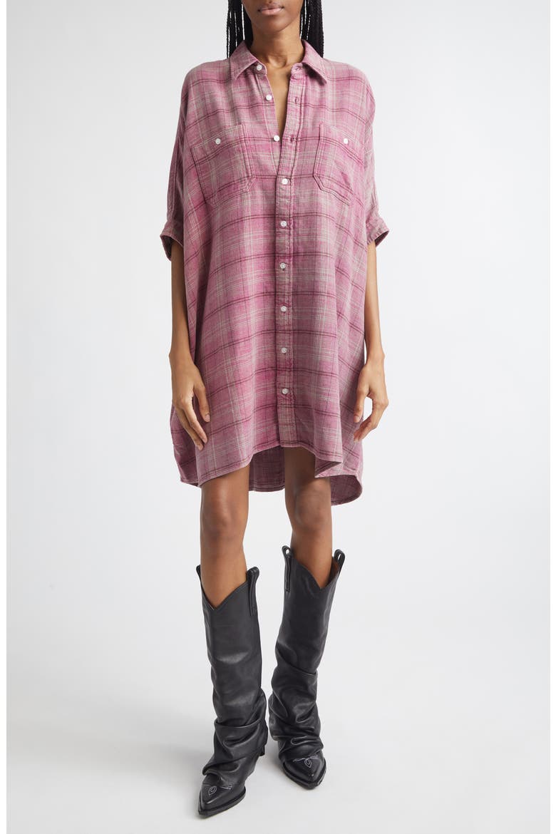 Plaid Oversize Boxy Cotton Flannel Shirtdress (Nordstrom Exclusive), Main, color, MUTED PINK PLAID