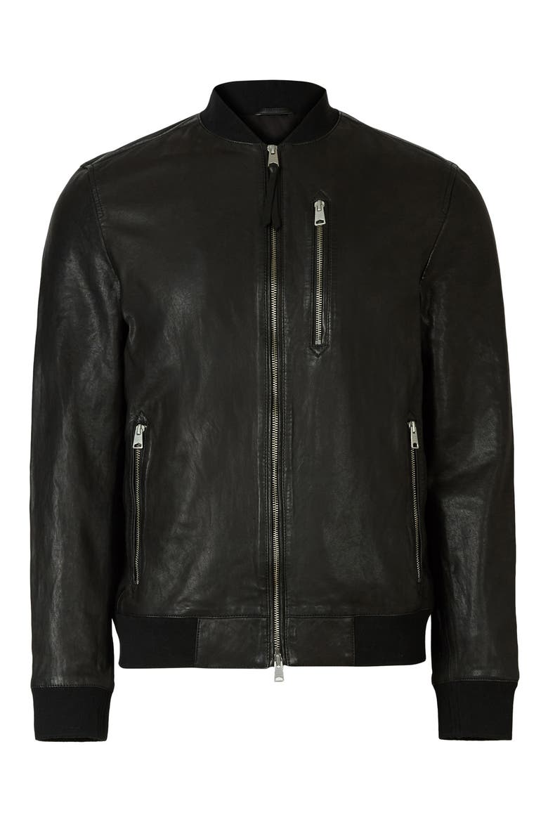 Boyton Leather Bomber Jacket, Alternate, color, BLACK