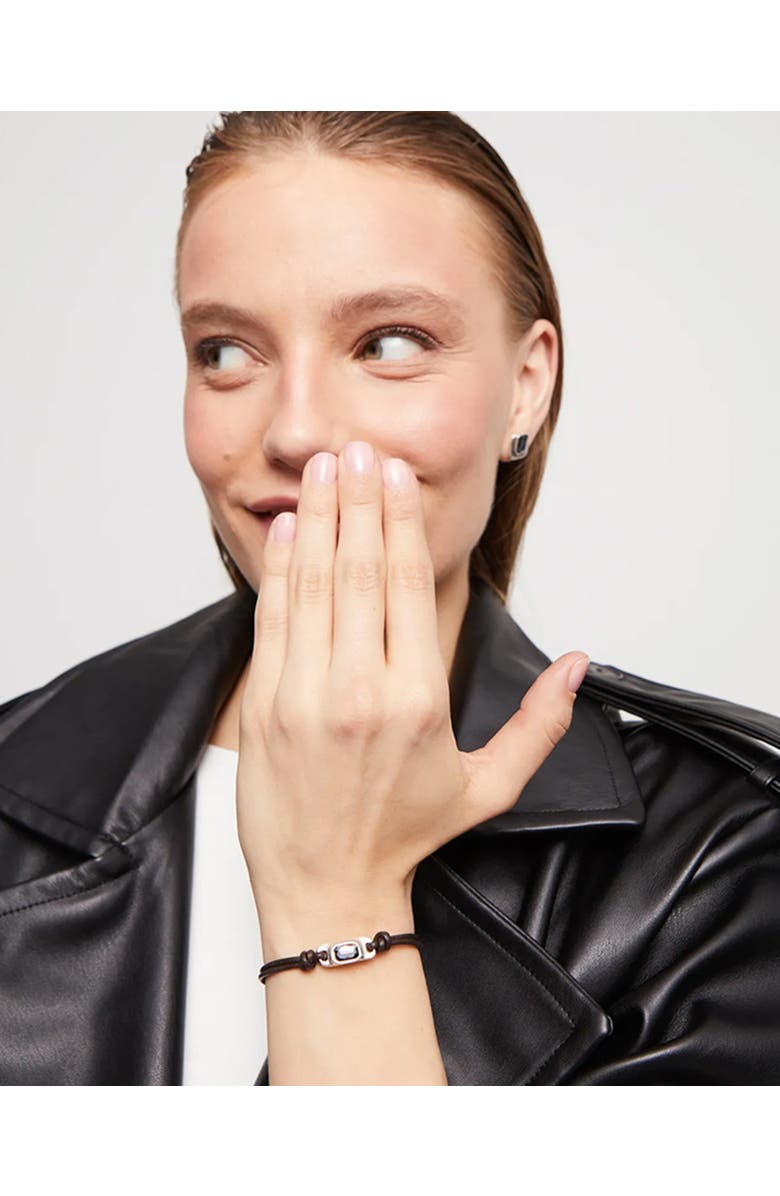 UNODE50 Leather Bracelet With A Gray Crystal, Alternate, color, Silver