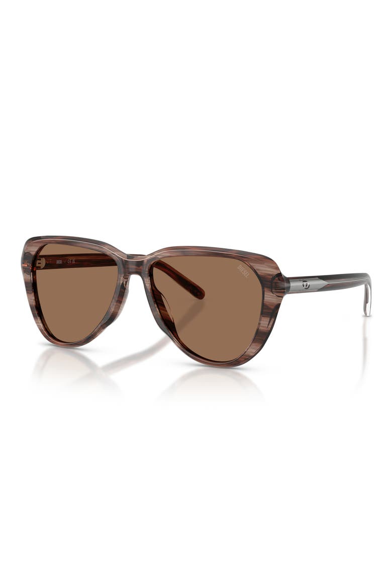 56mm Pilot Sunglasses, Alternate, color, STRIATED BROWN / DARK BROWN