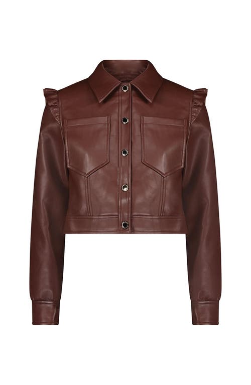 The Noli Shop Chantal Ruffle Sleeve Leather Jacket In Brown