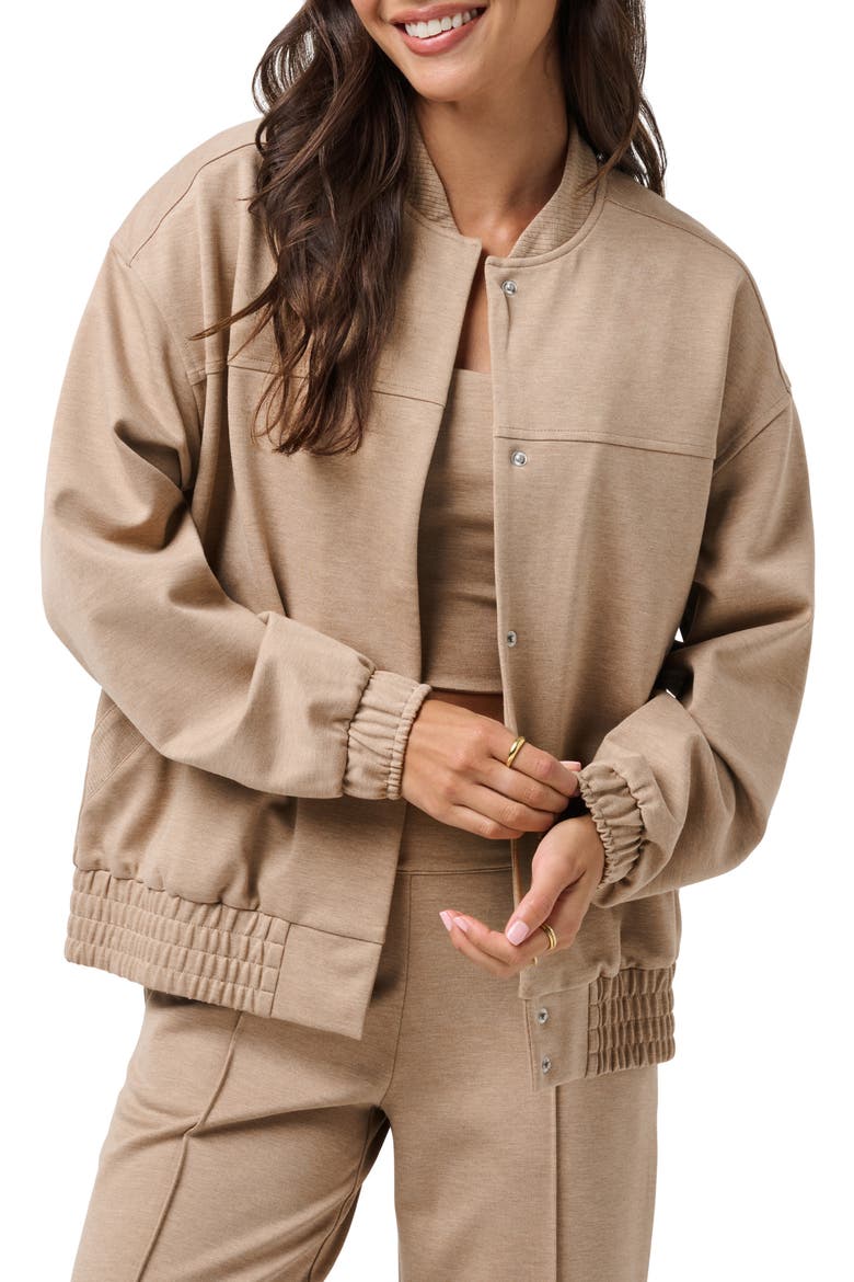 Friday Ponte Bomber Jacket, Main, color, HEATHER PORTABELLA