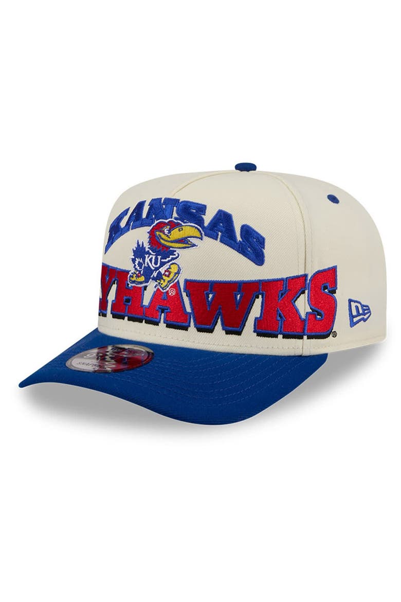 Men's New Era Cream/Royal Kansas Jayhawks March Madness Historic Collection 9FIFTY A-Frame Snapback Hat, Main, color, Cream