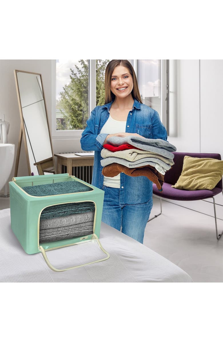 SORBUS Teal Large Zip Window Fabric Storage Box - Set of 2, Alternate, color, 