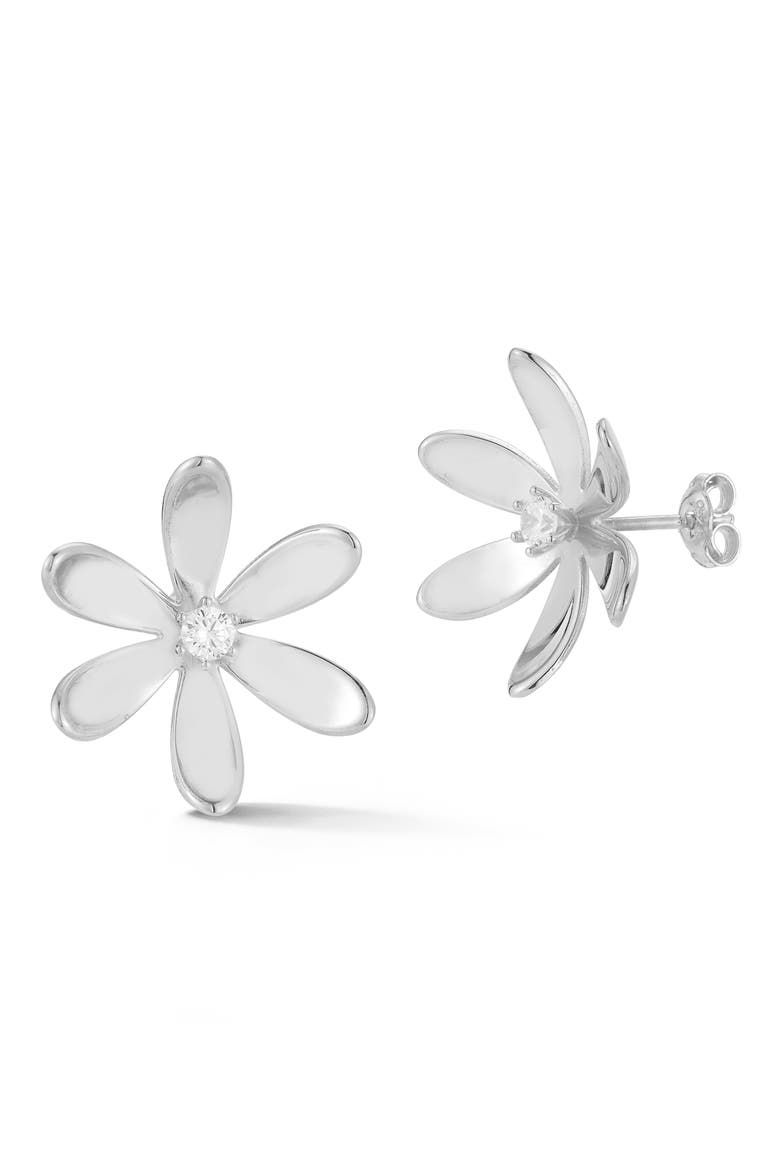 Cubic Zirconia Flower Stud Earrings, Main, color, SILVER
