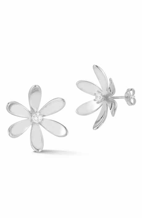 Cubic Zirconia Flower Stud Earrings