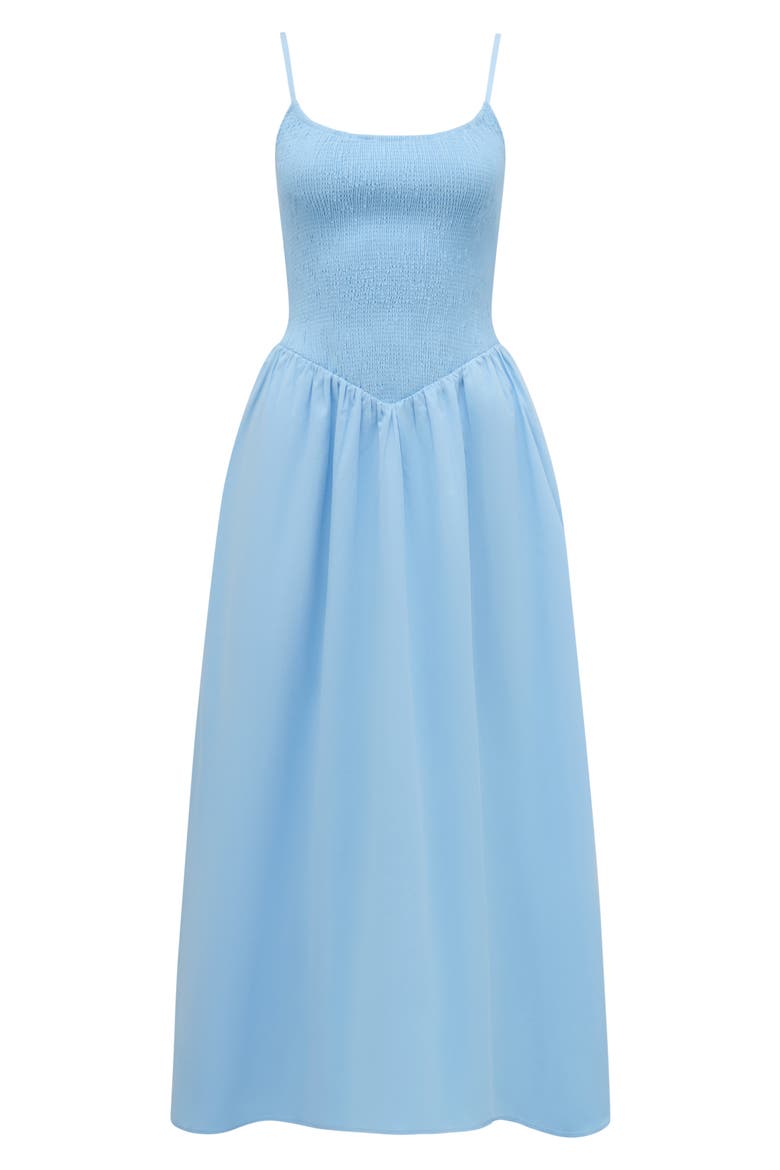 Dylan Shirred Cotton Fit & Flare Midi Dress, Alternate, color, CLEAR DAY