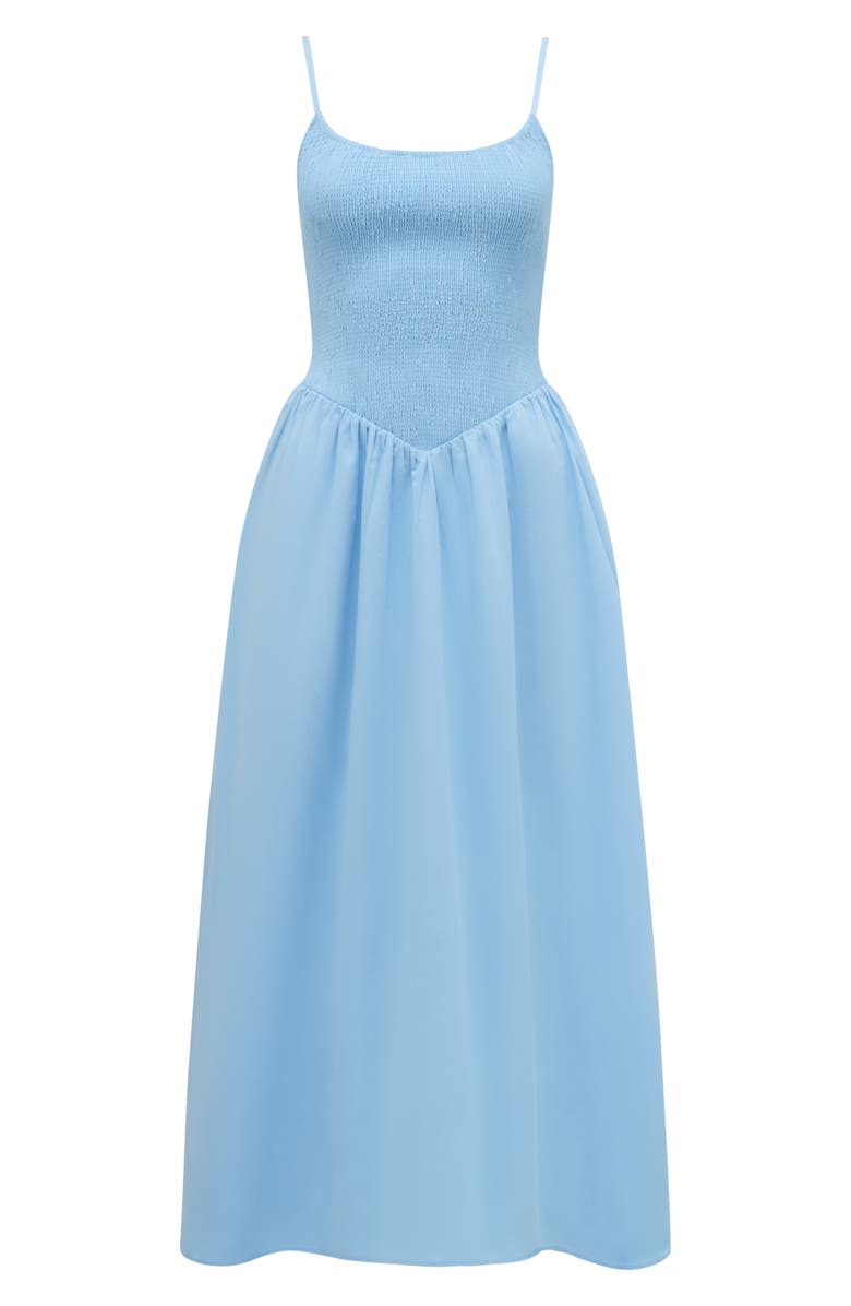 Ever New Dylan Shirred Cotton Fit & Flare Midi Dress, Alternate, color, Clear Day