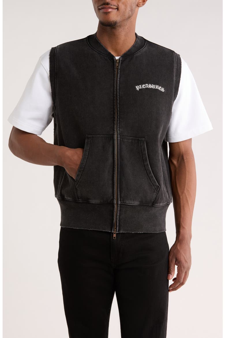 Embroidered Logo Denim Vest, Alternate, color, FADED BLACK